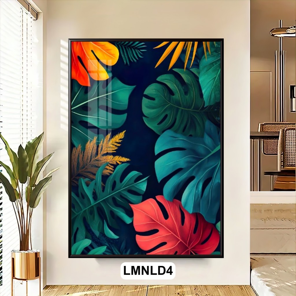 Tranh Lá Cây Nhiệt Đới Monstera Tráng Gương Cao Cấp – Có Khung Treo Tường Sang Trọng, Trang Trí Phòng Khách, Phòng Ngủ