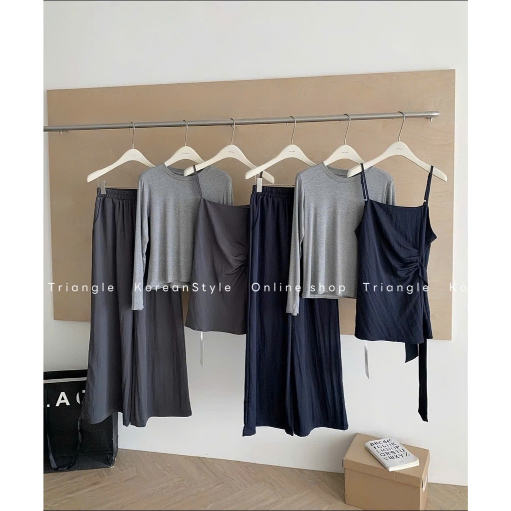 TRIANGLE - Ele Set (Cân nhắc kỹ, return is not welcomed) -Set 3 chi tiết áo hai dây kèm áo thun dài tay và quần ống rộng