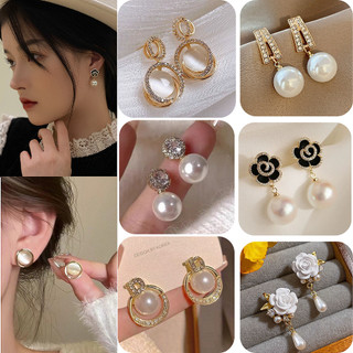 Bông tai cao cấp đính đá mạ chi tiết ngọc trai nhiều kiểu dáng cá tính