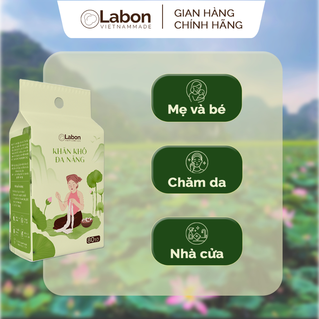 Khăn khô đa năng Labon 80 tờ - Dạng gói rút dùng lau mặt tẩy trang khăn lau cho bé và gia đình