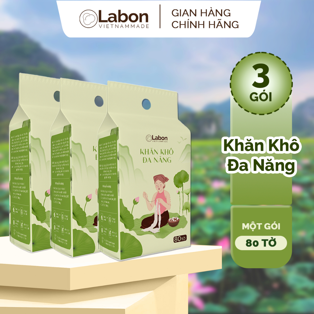 Khăn khô đa năng Labon 80 tờ - Dạng gói rút dùng lau mặt tẩy trang khăn lau cho bé và gia đình