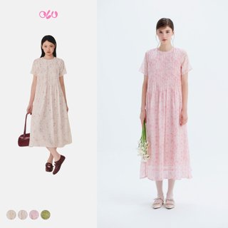 Đầm OLV kiểu voan hoa dáng suông xếp li có kèm dây Bettina nhiều màu thanh lịch nữ tính