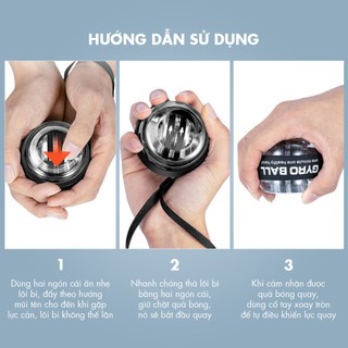Bóng tập cổ tay Gyro Ball kim loại cao cấp hỗ trợ tập gym, thể thao, phục hồi cơ tay BTCT550