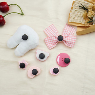 Bộ 7 Sticker, Charm 3D chủ đề Thỏ nơ hồng nhựa cứng gắn Dép Sục, Cá Sấu Mita JB-381