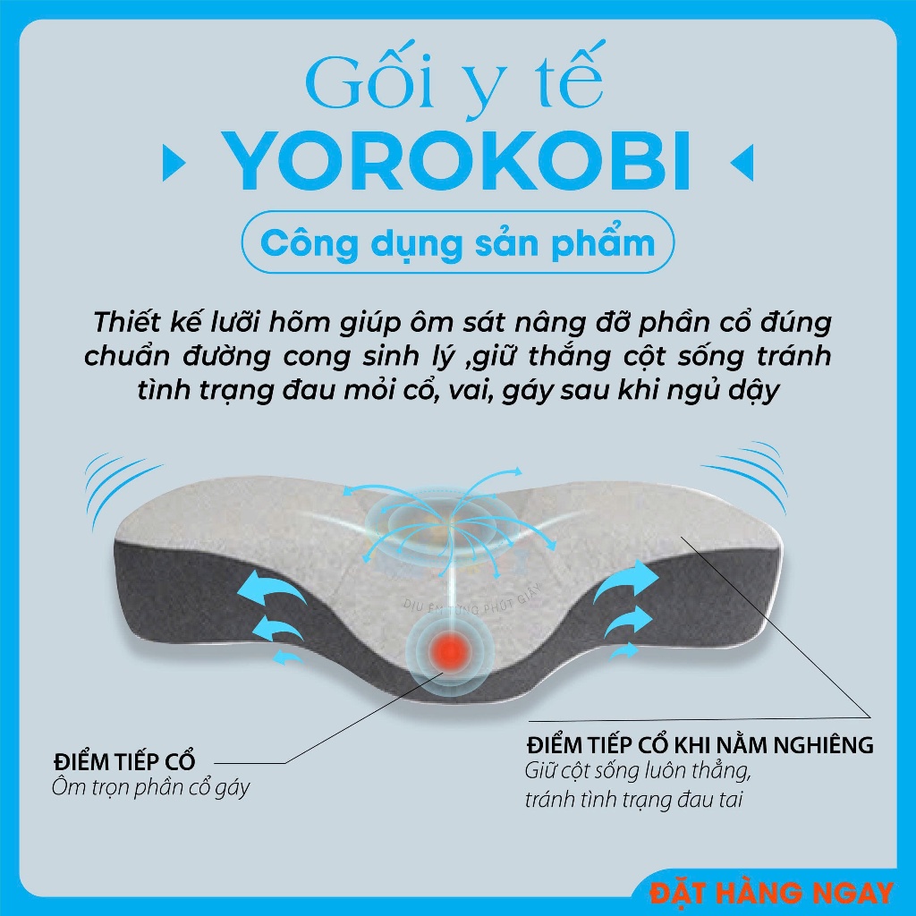 Gối ngủ công thái học Yorokobi-Con ếch- Giúp giảm đau mỏi cổ vai gáy, chống thoái hoá đốt sống cổ