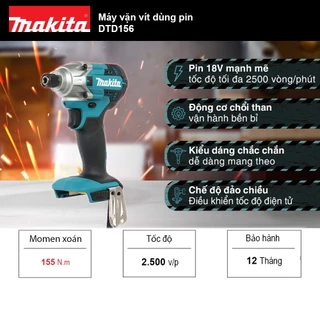Máy vặn vít dùng pin 18V Makita DTD156 (Momen xoán 155 N.m) | Makita Việt Nam
