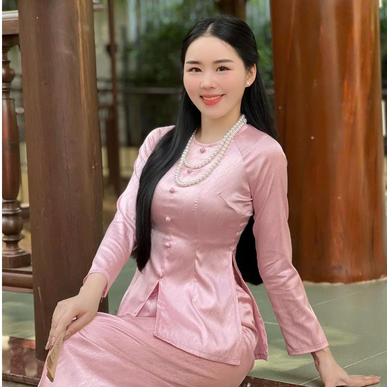 B.A143 - Bộ Áo Bà Ba Gấm Vân Xước ( QUẦN GẤM XƯỚC ) Cổ Tròn Nút Bọc Dây Kéo