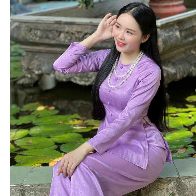 B.A143 - Bộ Áo Bà Ba Gấm Vân Xước ( QUẦN GẤM XƯỚC ) Cổ Tròn Nút Bọc Dây Kéo