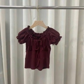 Áo croptop kiểu trễ vai nơ cổ phong cách tiểu thư mặc được 2 kiểu