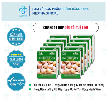 [COMBO 10 HỘP] Dầu Tỏi Tuệ Linh - Tăng Sức Đề Kháng, Phòng Bệnh Đường Hô Hấp (Hộp 100 Viên)