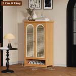 Tủ giày gỗ tre dung tích lớn lắp ráp 3,4 cửa bền đẹp tiện ích, Tủ đựng giày dép 7,8 tầng cửa mở sang trọng — ảnh 7