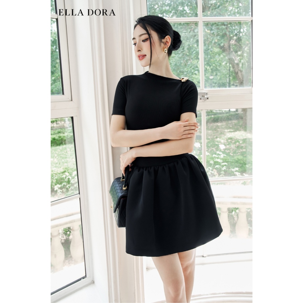Đầm cổ lệch  ELLA DORA thiét kế đính tag đồng dáng sang trọng thanh lịch tinh tế  [D238]
