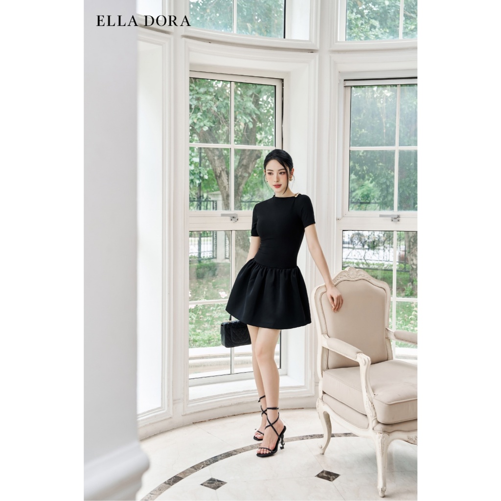 Đầm cổ lệch  ELLA DORA thiét kế đính tag đồng dáng sang trọng thanh lịch tinh tế  [D238]