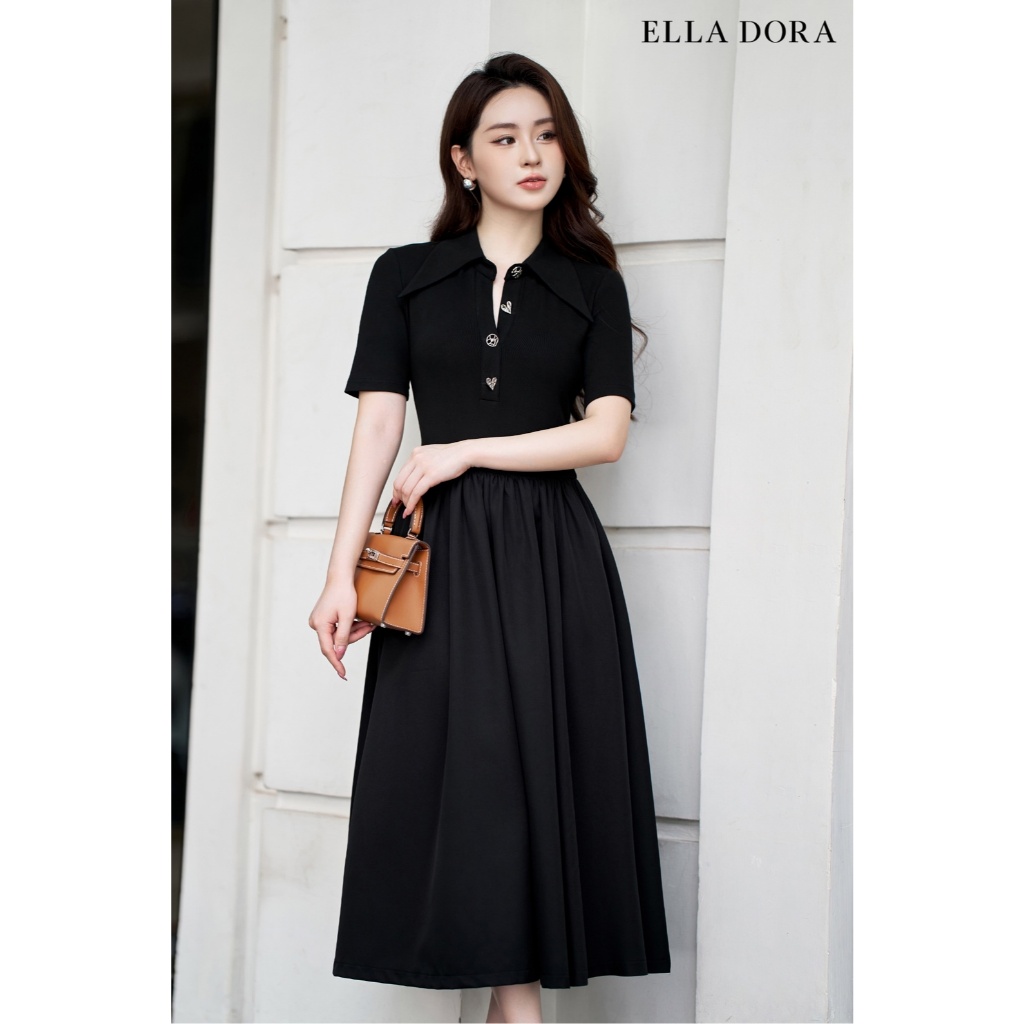 Đầm sơ mi nữ ELLA DORA thiết kế 4 cúc đồng form ôm dáng dài thanh lịch công sở đi làm dạo phố [D249]