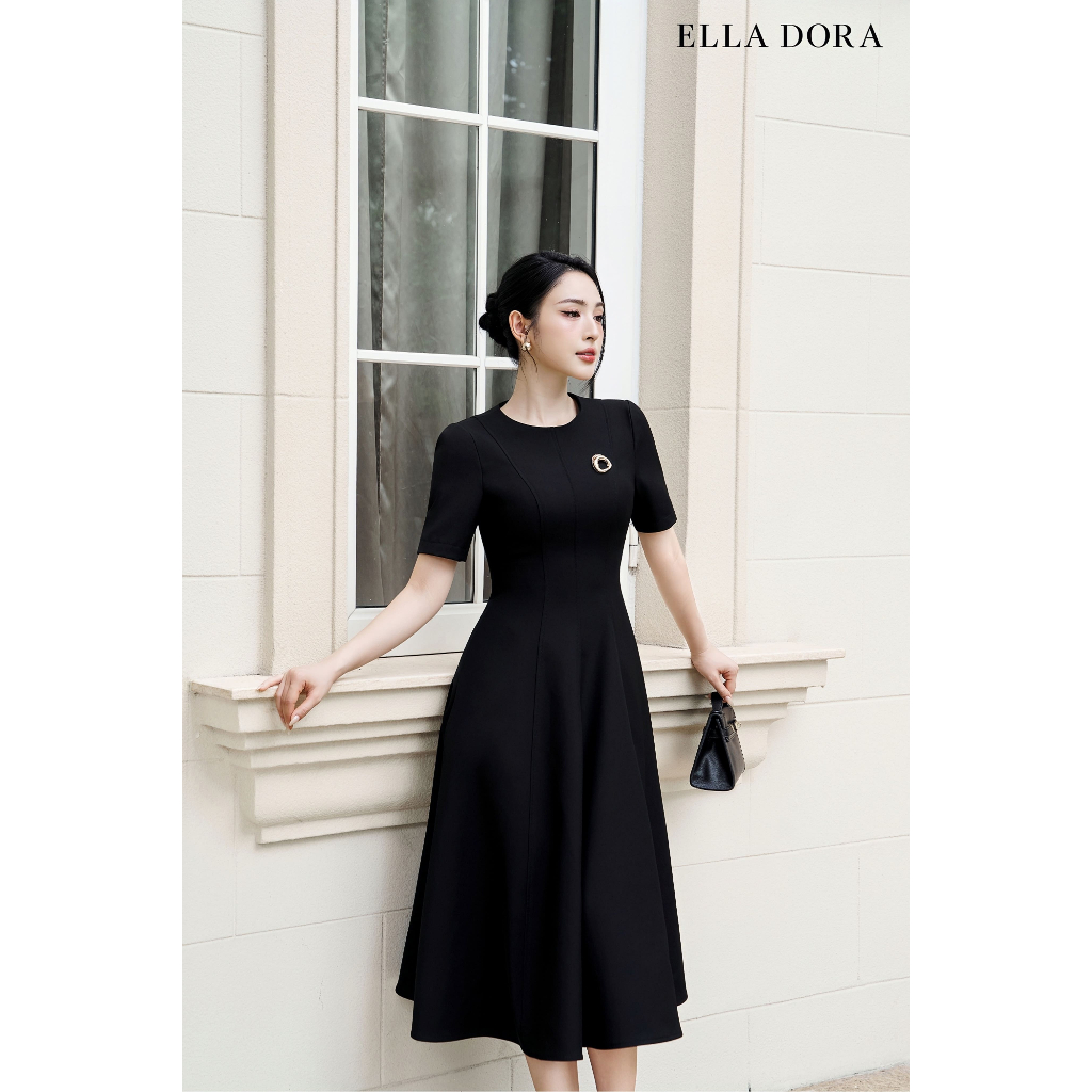 Đầm cổ tròn ELLA DORA bổ mảnh form ôm dáng midi thanh lịch 3 màu ĐỎ/TRẮNG/ĐEN [D250]