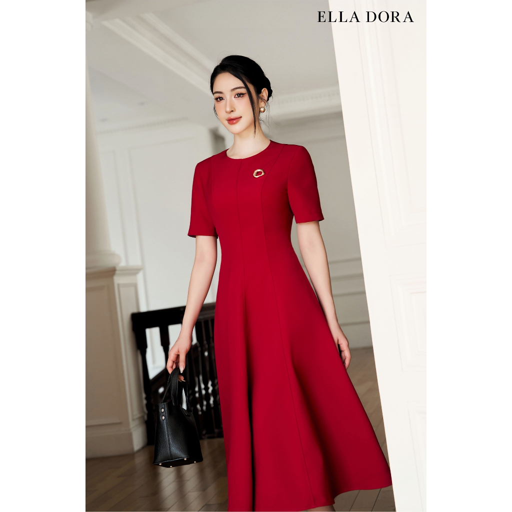 Đầm cổ tròn ELLA DORA bổ mảnh form ôm dáng midi thanh lịch 3 màu ĐỎ/TRẮNG/ĐEN [D250]