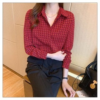 Áo Sơ Mi Hoa Đỏ Nữ Nhẹ Nhàng Sang Trọng SM18