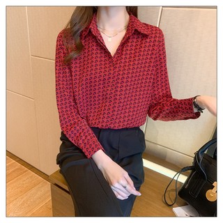 Áo Sơ Mi Hoa Đỏ Nữ Nhẹ Nhàng Sang Trọng SM18