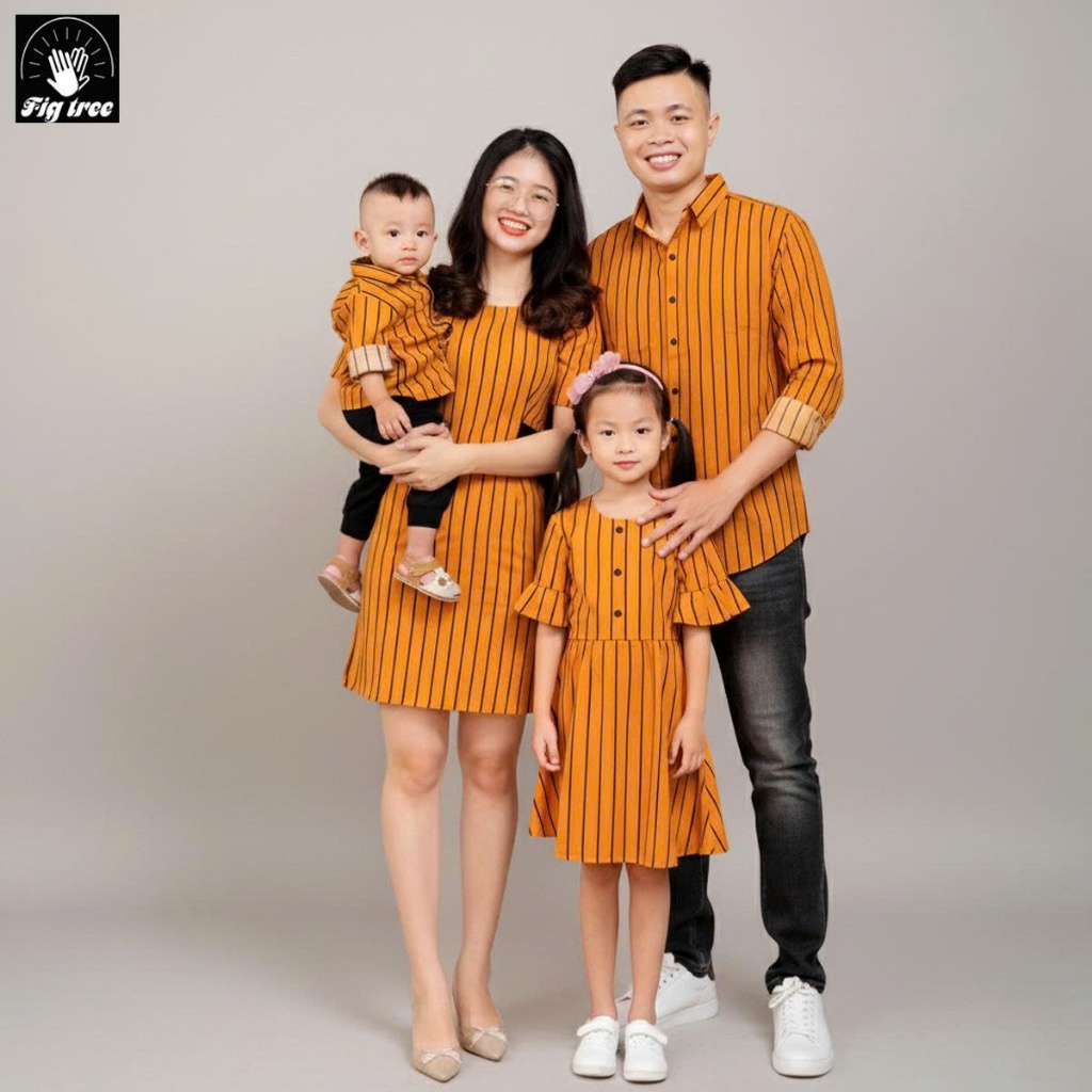 Đồng Phục Gia Đình Fig Tree Sọc Đứng Màu Vàng Đi Tiệc Siêu Xinh,Chất Cotton mềm Mịn ( MS :145c)