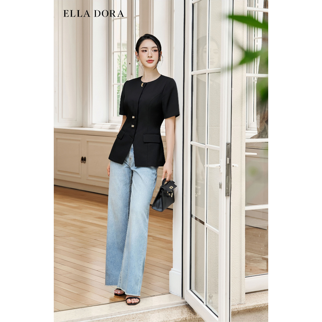 Áo kiểu cộc tay thiết kế ELLA DORA  3 cúc đồng phong cách thanh lịch và sang trọng  [AK51]