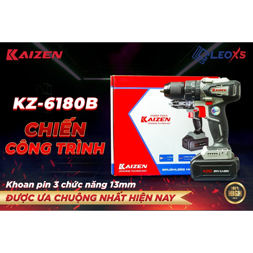 Máy khoan pin 3 chức năng motor từ tính Kaizen 21V 45Nm,đầu13mm chuyên ...