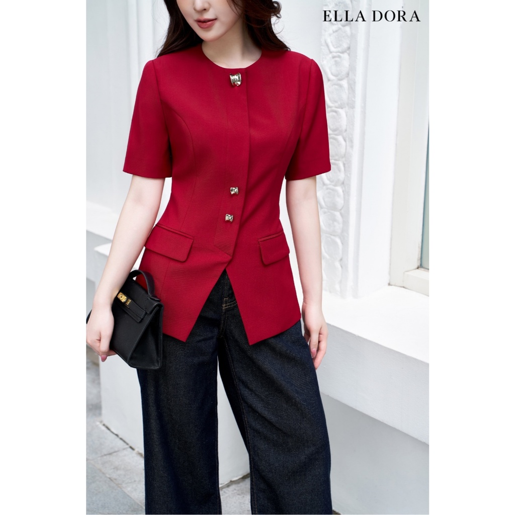 Áo kiểu cộc tay thiết kế ELLA DORA  3 cúc đồng phong cách thanh lịch và sang trọng  [AK51]