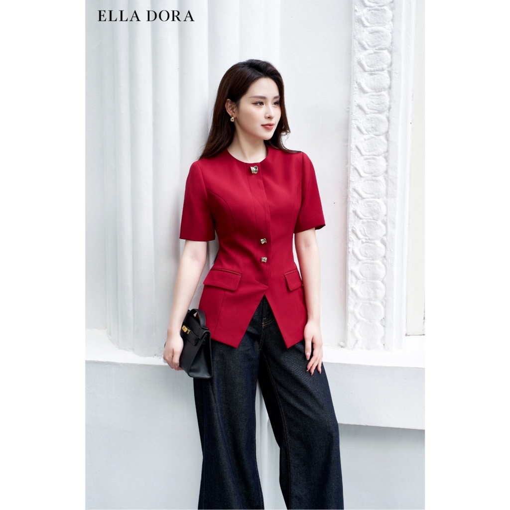 Áo kiểu cộc tay thiết kế ELLA DORA  3 cúc đồng phong cách thanh lịch và sang trọng  [AK51]