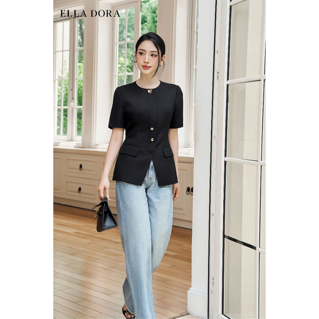 Áo kiểu cộc tay thiết kế ELLA DORA  3 cúc đồng phong cách thanh lịch và sang trọng  [AK51]