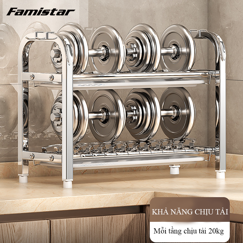 Kệ Đựng Chén Đĩa Inox 304 Chống Gỉ 2 Tầng Famistar , Kệ Nhà Bếp Tiết Kiệm Diện Tích, Dễ Vệ Sinh
