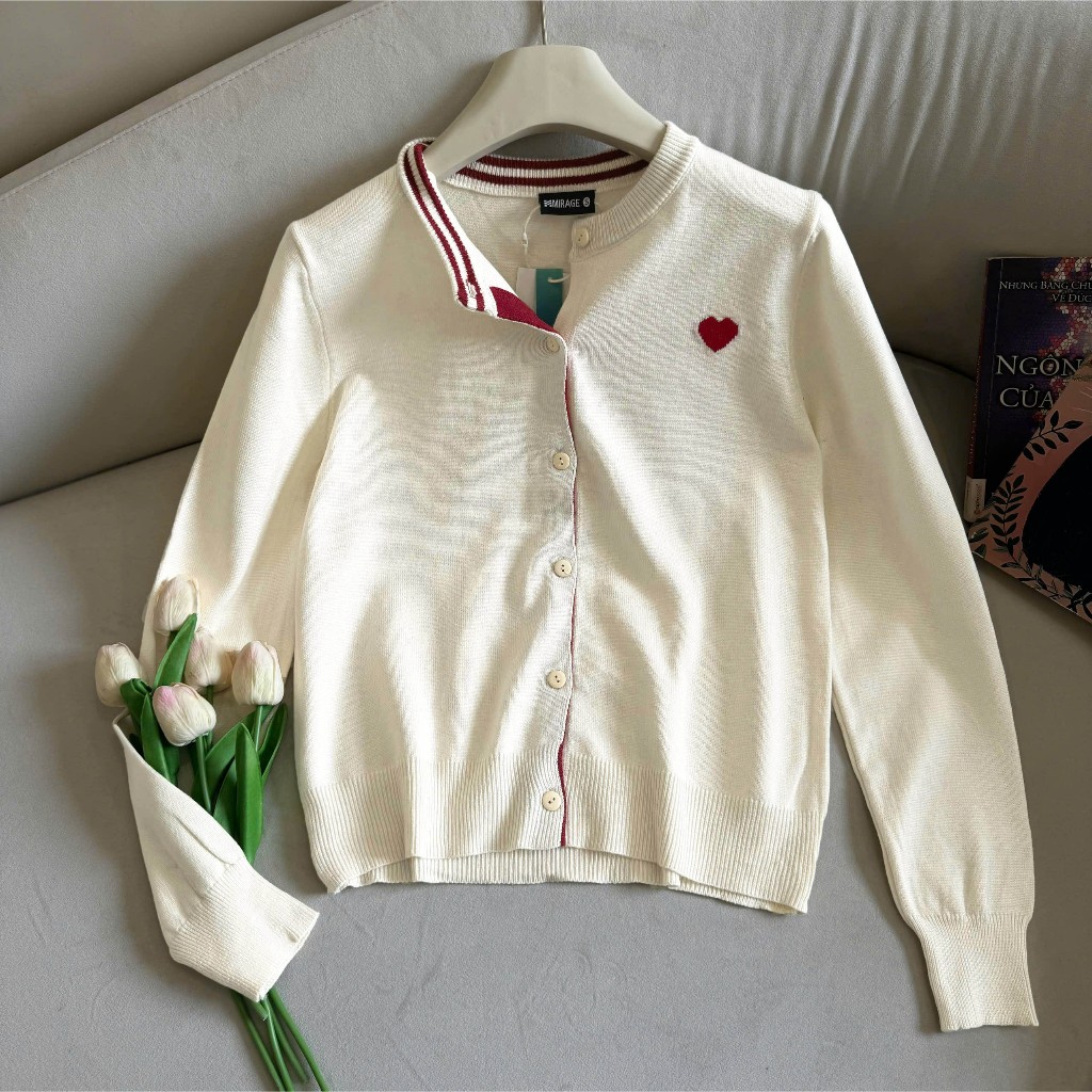 Áo Khoác Cardidgan Mirage Thêu Tim Đỏ Local Brand Chất Len Mềm Mịn.