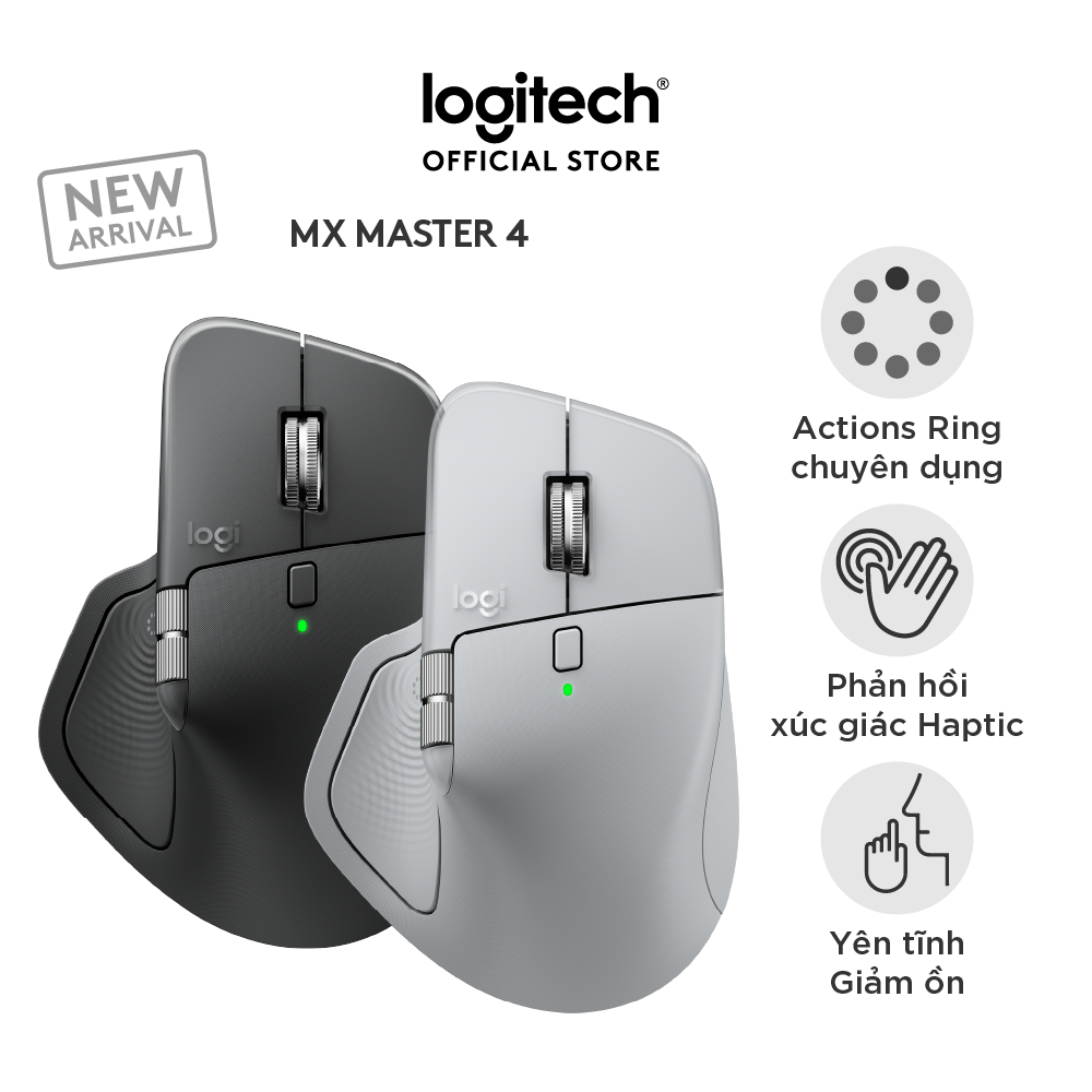 Chuột không dây công thái học Logitech MX Master 4 - Rung phản hồi, Cuộn siêu nhanh, Sạc USB-C