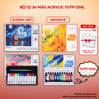 [Sale 50%, 24màu] [Kèm Khay Cọ] Màu Nước Acrylic Dạng Tuýp 12ml GLOBAL ART-  ARTMATE 12 /24 Màu Cao Cấp Đặc Nhanh Khô