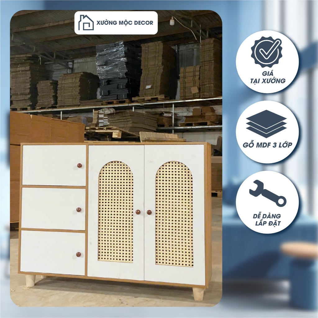 Tủ giày gỗ đa năng Xưởng Mộc Decor, KỆ GIÀY 5 CÁNH PHỐI MÂY sang trọng hiện đại, chất liệu gỗ MDF cao cấp