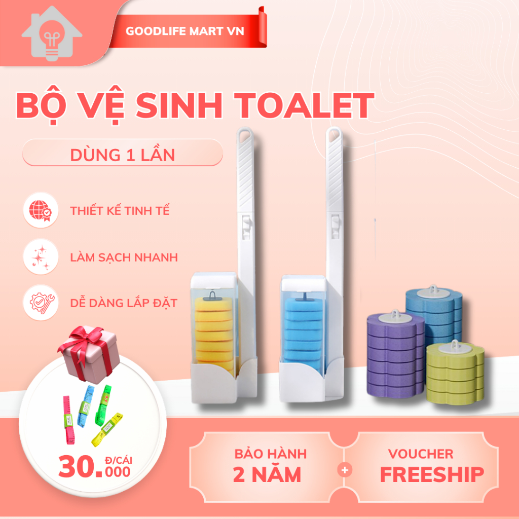 Bộ vệ sinh bồn cầu dùng 1 lần, chà nhà bếp, chà mọi ngõ ngách đầu lau có sẵn chất tẩy rửa không cần chạm tay, tiện lợi
