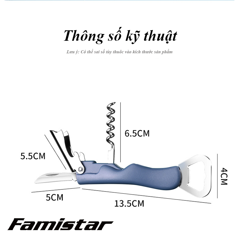 Dụng Cụ Khui Rượu Bia Đa Năng 4in1 – Khui Nắp Chai, Mở Rượu Vang, Cắt Giấy Bạc, Tiện Lợi Chống Trượt Famistar