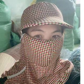 Mũ chống nắng 2 lớp thun mũ nón kèm khẩu trang chống nắng cho nữ mềm dẻo mát - Thun kẻ