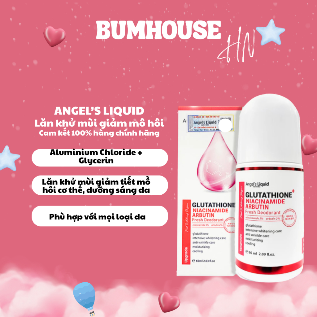 angel's liquid glutathione fresh up whitening magic deo stick ❄️Lăn nách mát lạnh - Sáng mịn tự tin✨ ❤Lăn Khử Mùi Angel's Liquid  Glutathione+ Niacinamide Arbutin Cooling Fresh Deodorant (Nhập Khẩu)