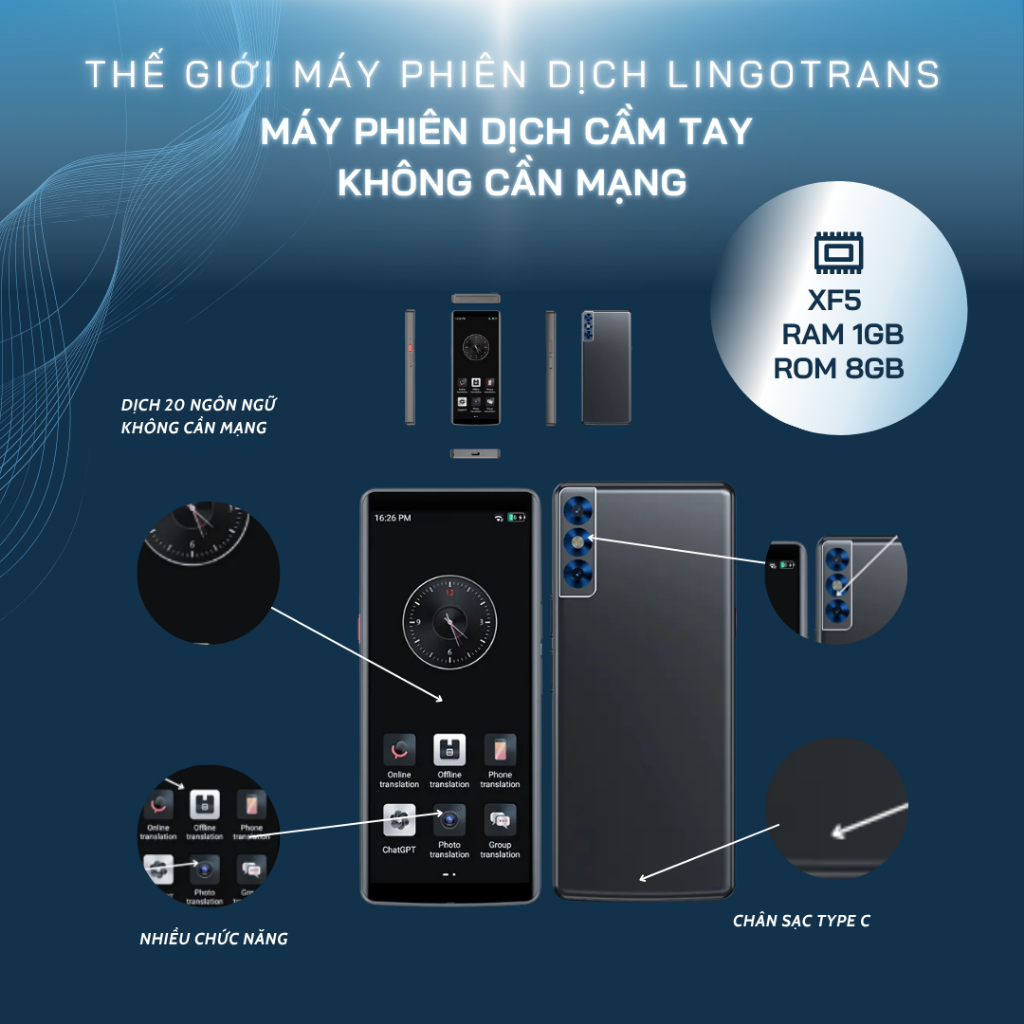 Máy phiên dịch Lingotrans AI XF5 Không cần kết nối mạng Tích hợp Chat GPT dịch ngay tức thì