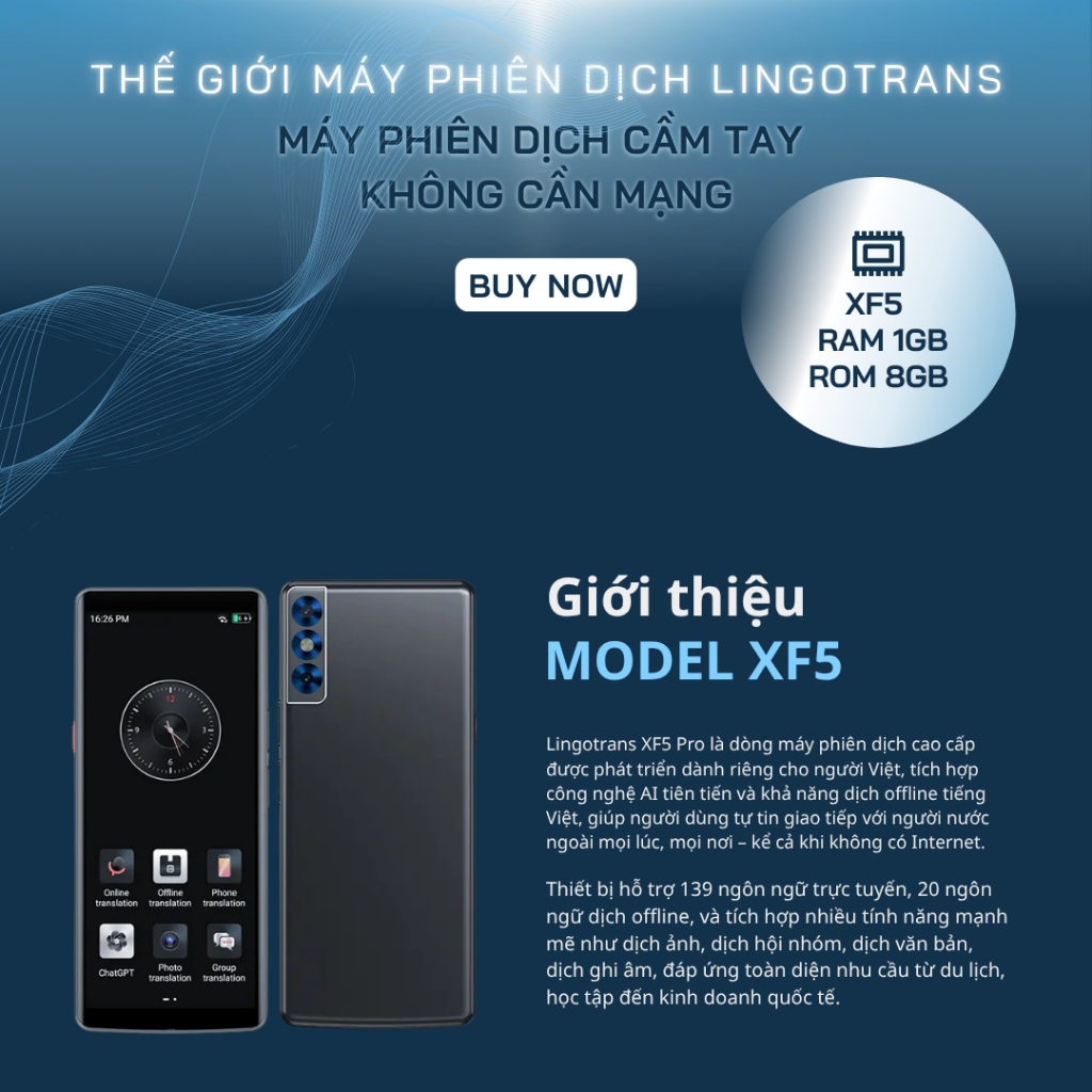 Máy phiên dịch Lingotrans AI XF5 Không cần kết nối mạng Tích hợp Chat GPT dịch ngay tức thì