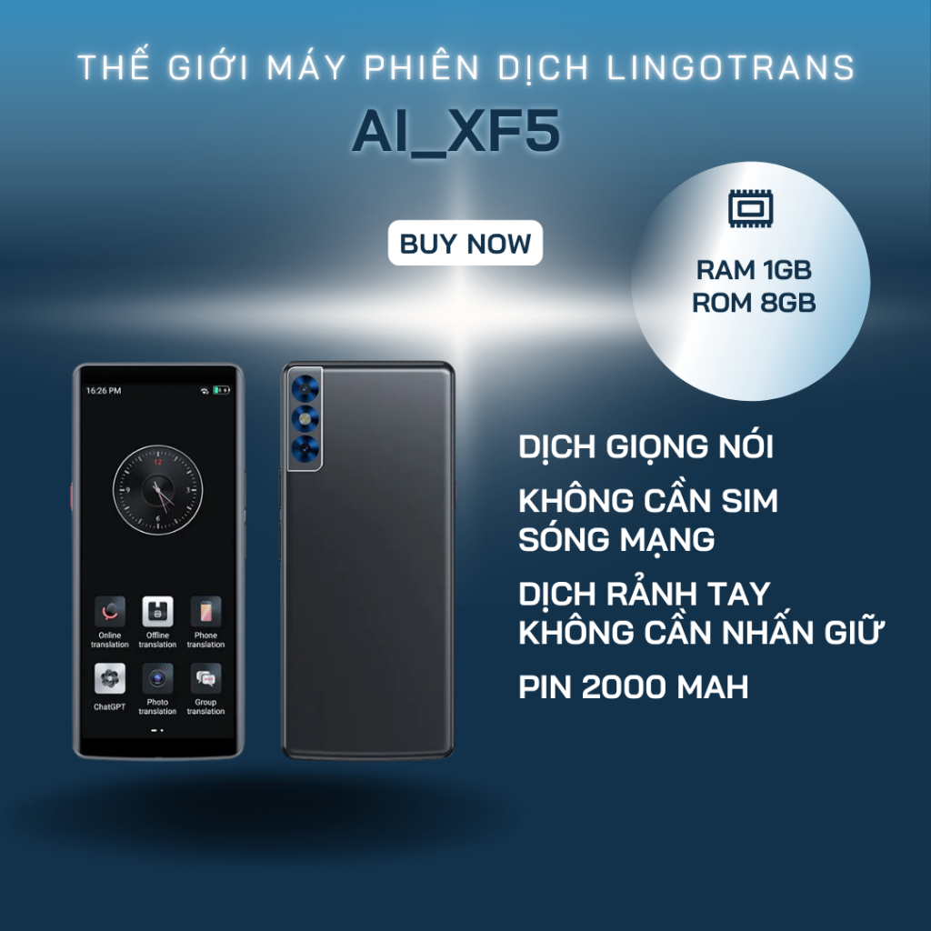 Máy phiên dịch Lingotrans AI XF5 Không cần kết nối mạng Tích hợp Chat GPT dịch ngay tức thì