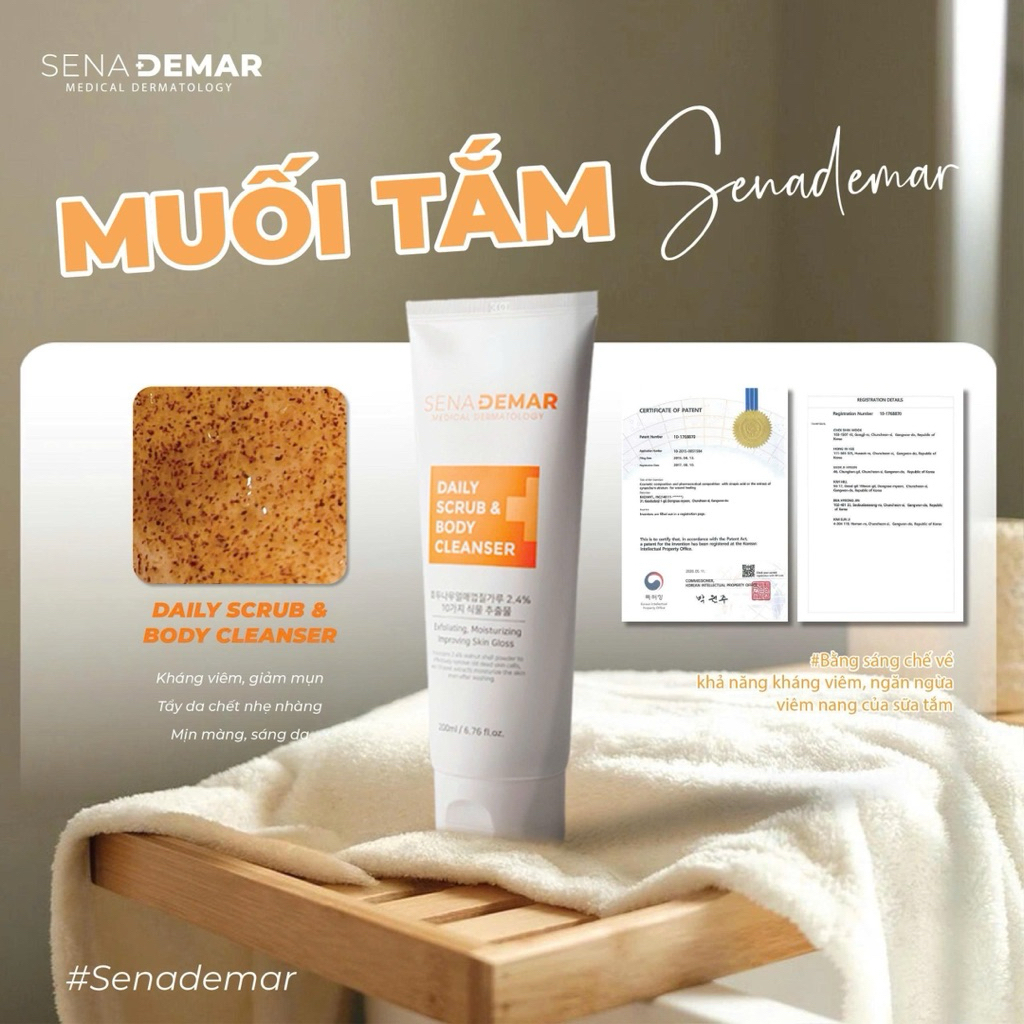 Sữa tắm SENA DEMAR DAILY SCRUB & BODY CLEANSER 200ml hạn 2028 muối tắm senademar IS451