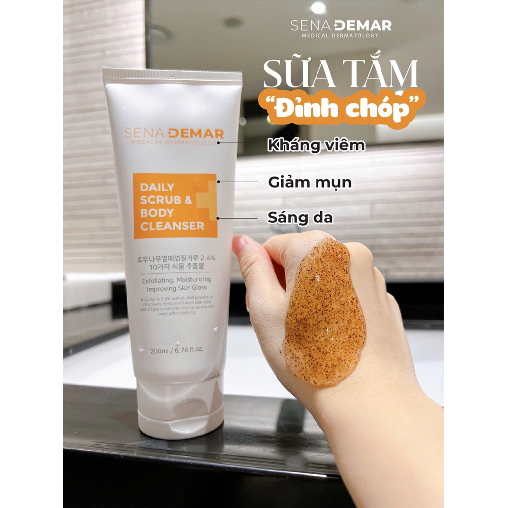 Sữa tắm SENA DEMAR DAILY SCRUB & BODY CLEANSER 200ml hạn 2028 muối tắm senademar IS451