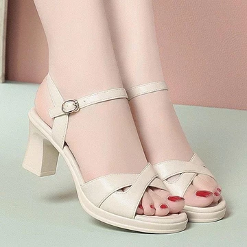 Giày sandanls cao gót quai bản chéo khoét eo da mềm siêu êm gót cao 7cm, giày nữ đẹp, giày cao gót nữ, giày gót vuông