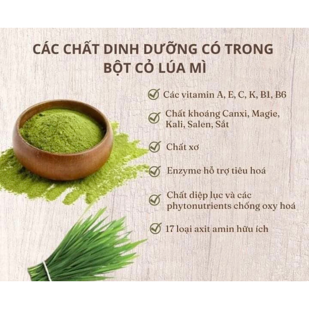 Bột Cỏ Lúa Mì Nguyên Chất 100%, Ngăn Ngừa Lão Hoá, Detox Cơ Thể, Tốt Cho Sức Khoẻ