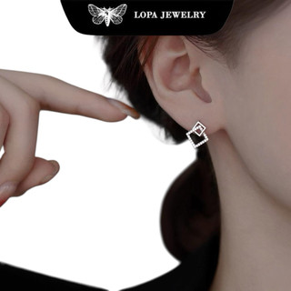Khuyên tai Bạc Lopa,SK03, khuyên tai vuông lồng cá tính , xinh xắn , Bạc Ta LoPa