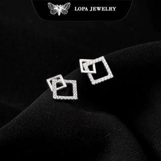 Khuyên tai Bạc Lopa,SK03, khuyên tai vuông lồng cá tính , xinh xắn , Bạc Ta LoPa