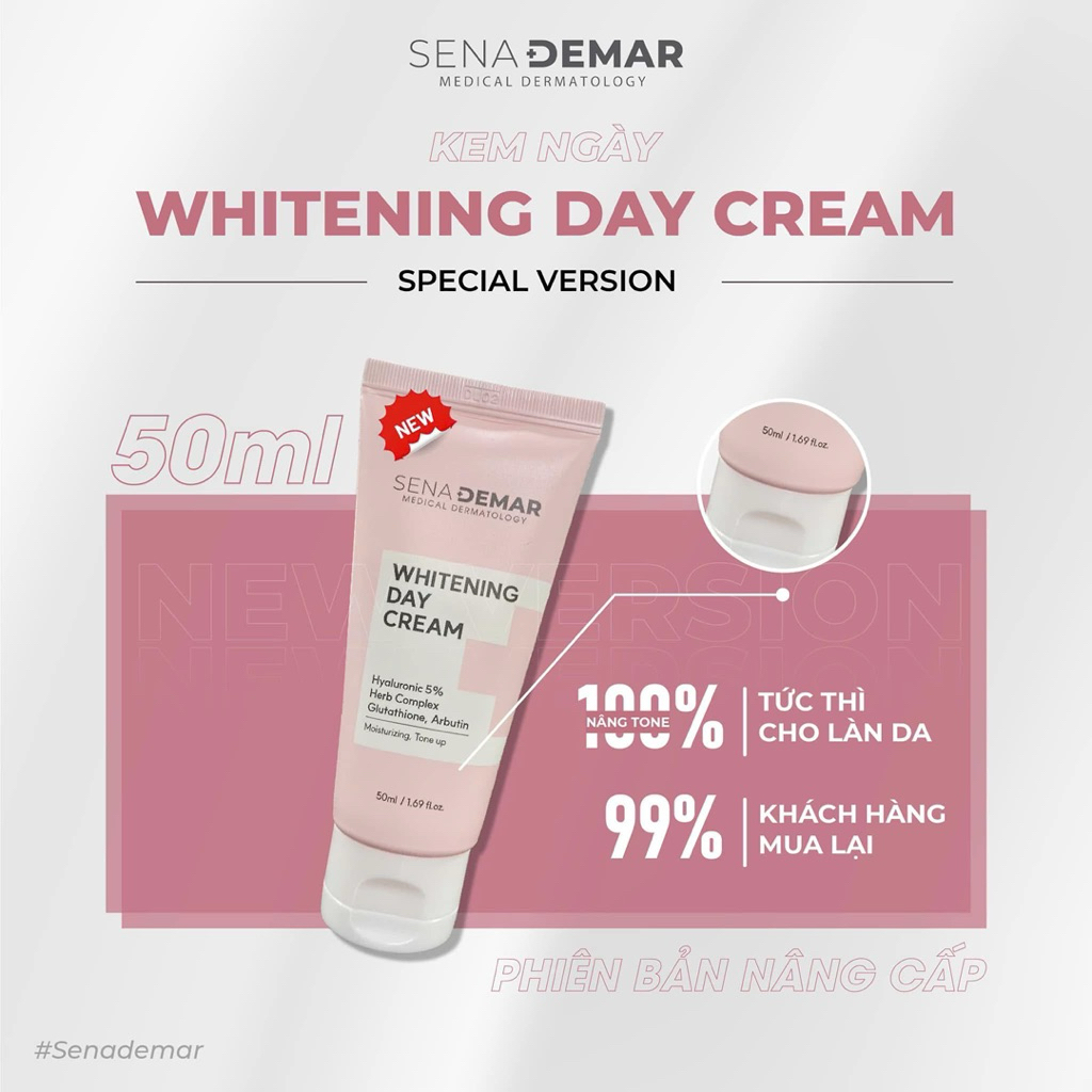 Kem ngày Sena demar whitening day cream 50ml/tuýp - hạn 2028 Hàn Quốc kem ngày senademar  IS452