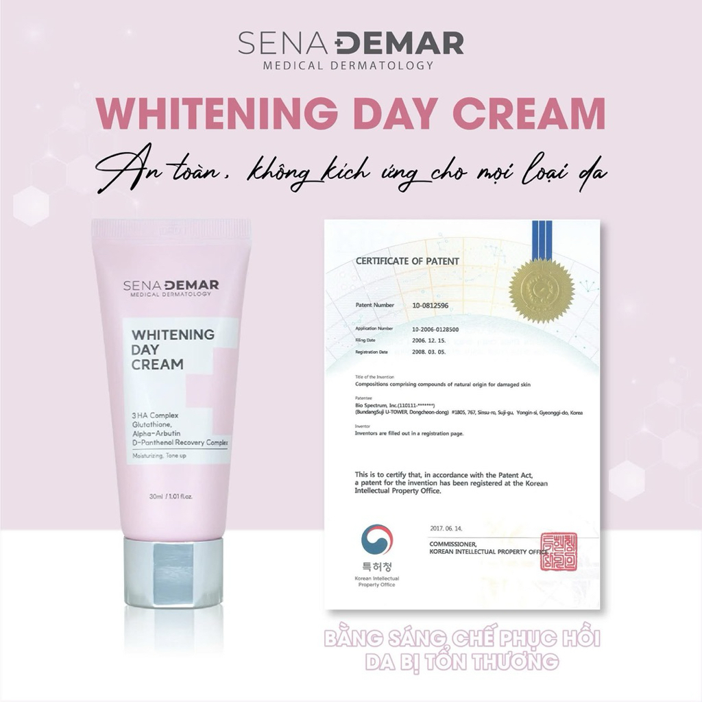 Kem ngày Sena demar whitening day cream 50ml/tuýp - hạn 2028 Hàn Quốc kem ngày senademar  IS452