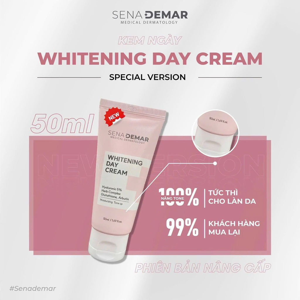 Kem ngày Sena demar whitening day cream 50ml/tuýp - hạn 2028 Hàn Quốc kem ngày senademar  IS452