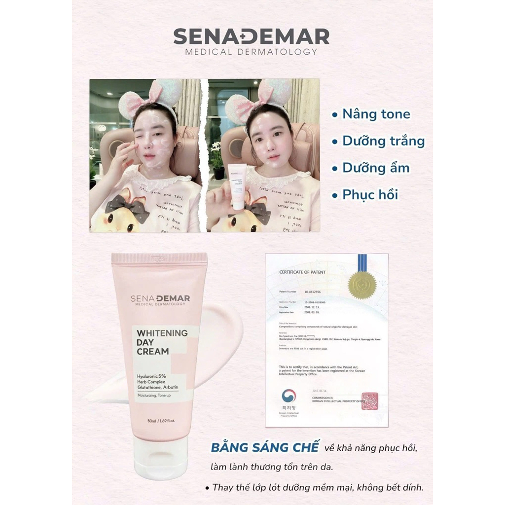 Kem ngày Sena demar whitening day cream 50ml/tuýp - hạn 2028 Hàn Quốc kem ngày senademar  IS452